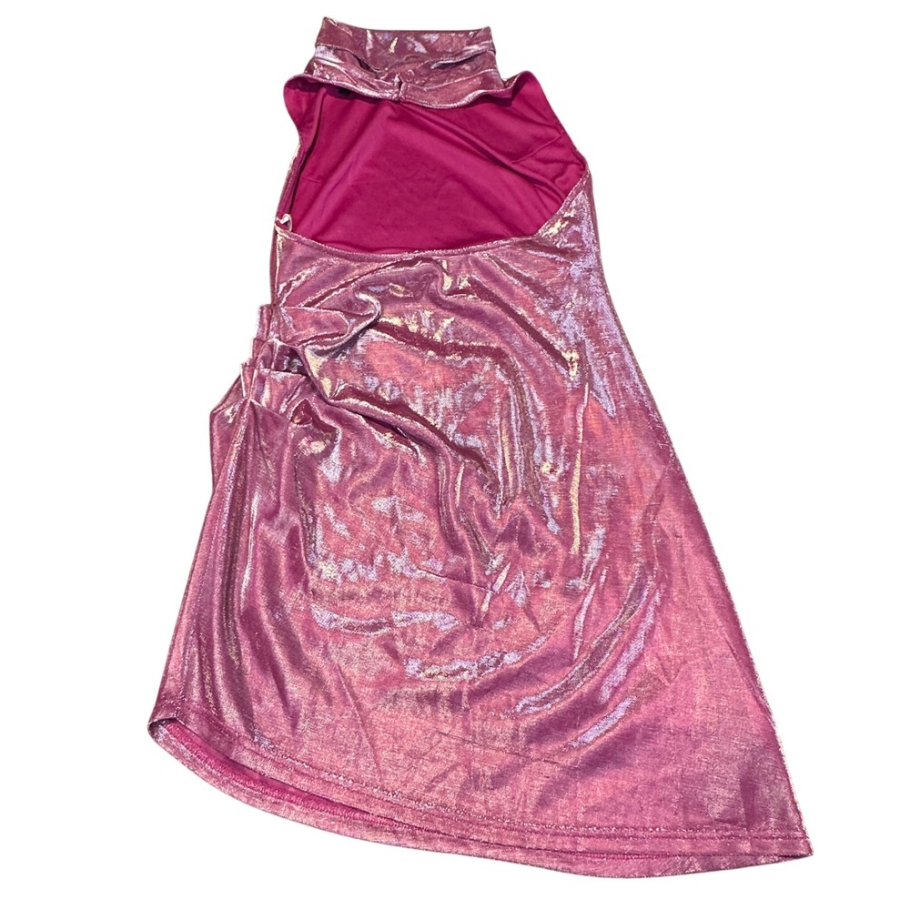 Lulus Women's Metallic Pink Halter Mini Dress Small Ruched Bodycon Tulip Hem - Picture 7 of 12